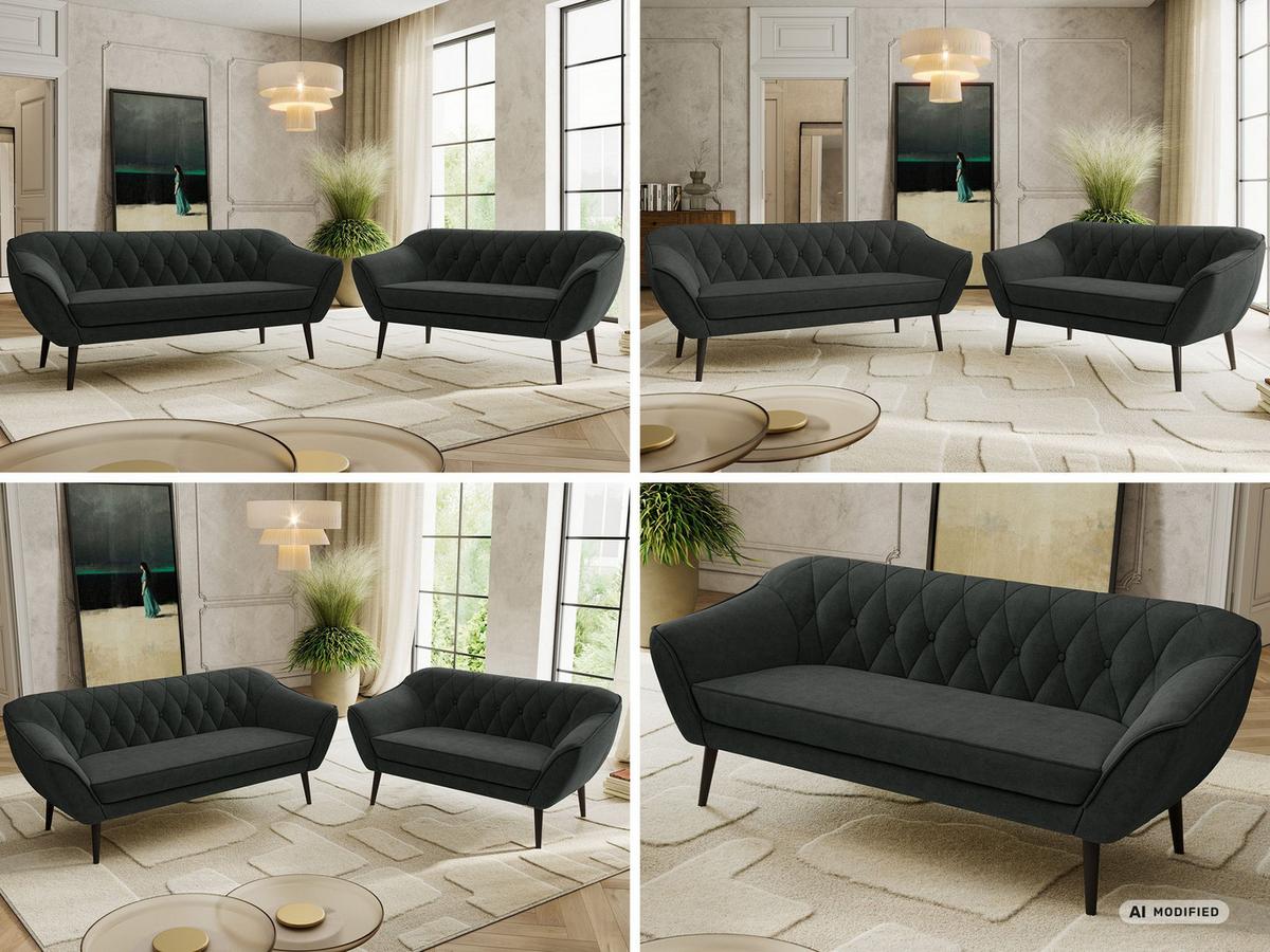 SITZGARNITUR PIRS 3+2 - Dunkelgrau Strukture - Schwarze Beine - Dunkelgrau/Graphitfarben, Holzwerkstoff/Textil (180/75/74cm) - MKS