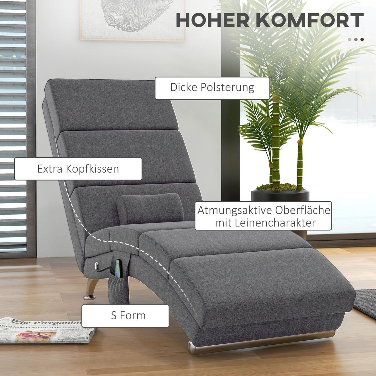 BODENSTUHL, Massagesessel Relaxsessel Liegesessel mit Fernbedienung - Dunkelgrau/Silberfarben, Textil/Metall (56/84/168cm) - HOMCOM