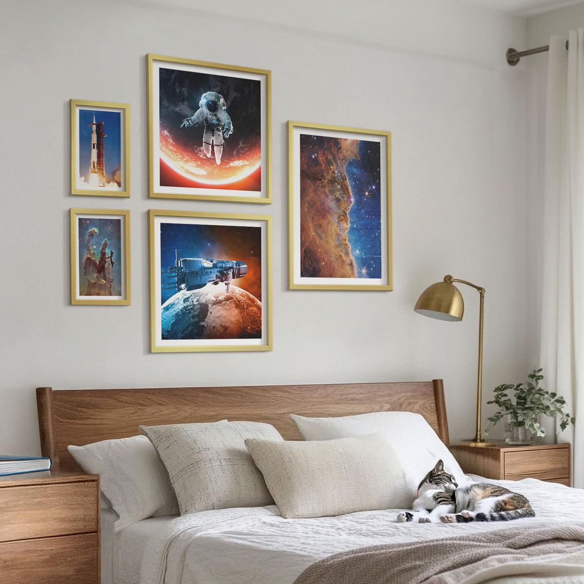 BILDER SET 5er Set - 50x50 cm & 20x30 cm & 40x60 cm Goldrahmen - Farbenfrohes abstraktes Porträt - Goldfarben, Kunststoff (40/60cm) - TULUP