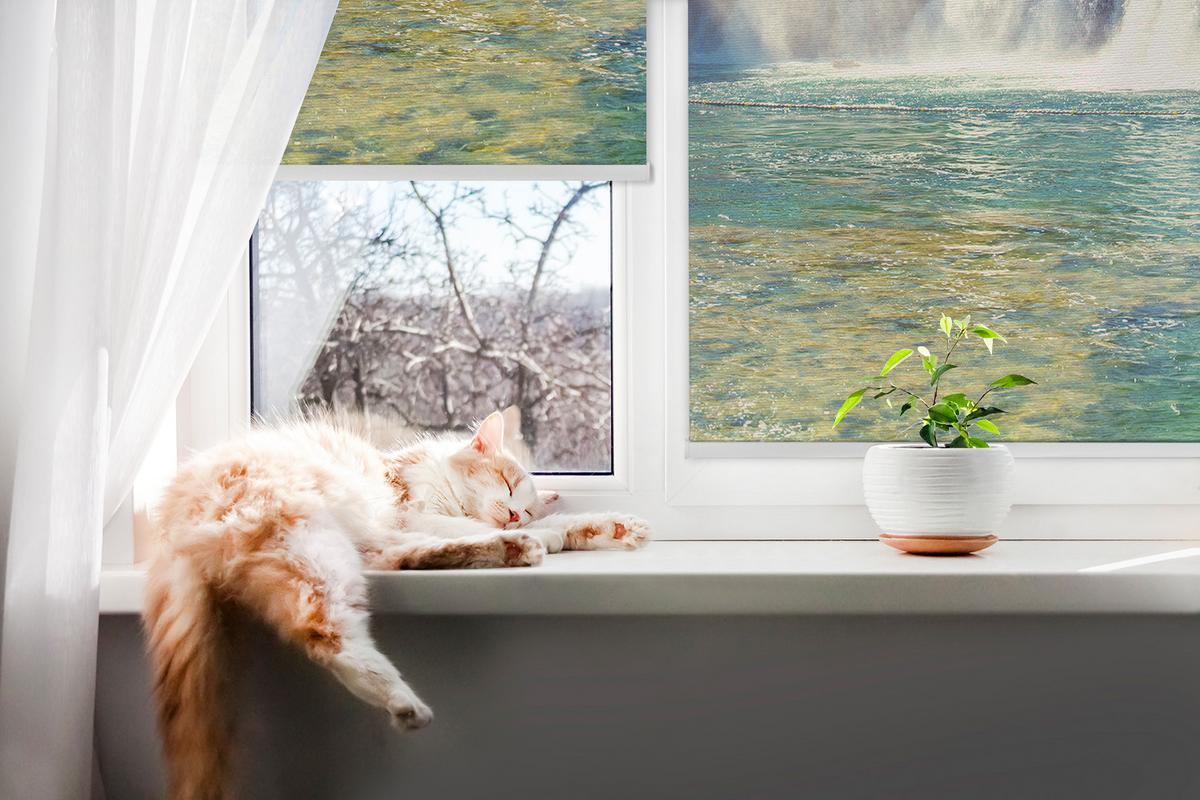INNENROLLO - Fensterrollo - Rollo - 130x140 cm - Wasserfall - Grün, Kunststoff (130/140/0.5cm) - TULUP