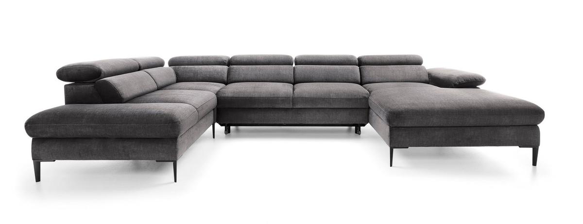 WOHNLANDSCHAFT MESTO Grau Velours-Stoff mit Schlaffunktion - Grau, Holz (353/94/182cm) - MASSENO