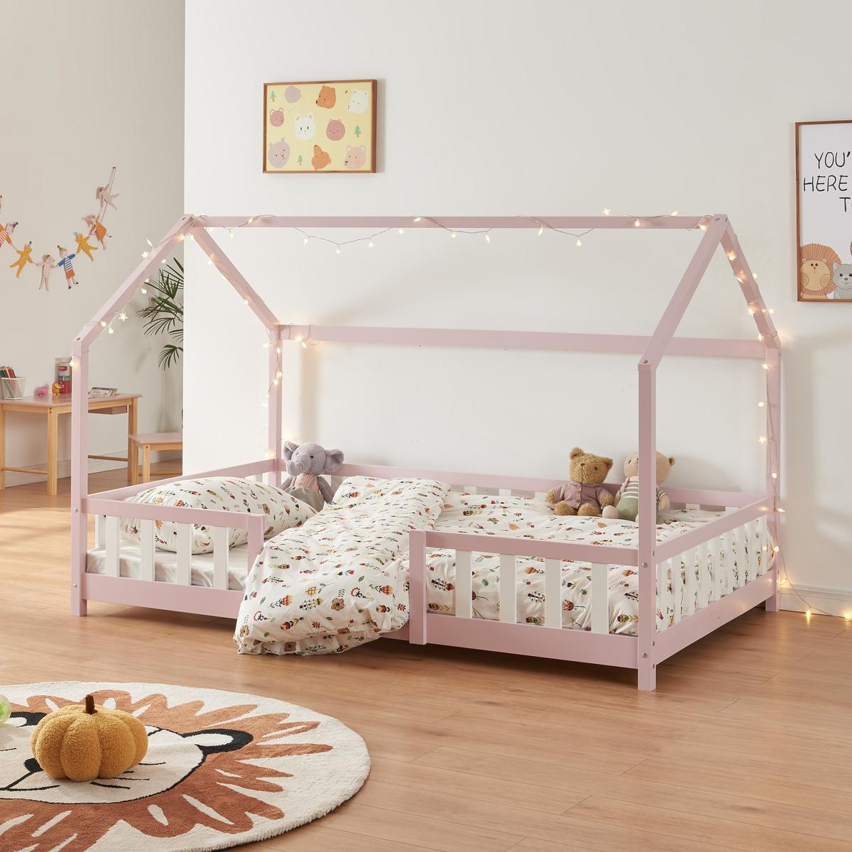 HAUSBETT Sisimiut - Pink/Weiß, Holz (120/200cm) - [en.casa]