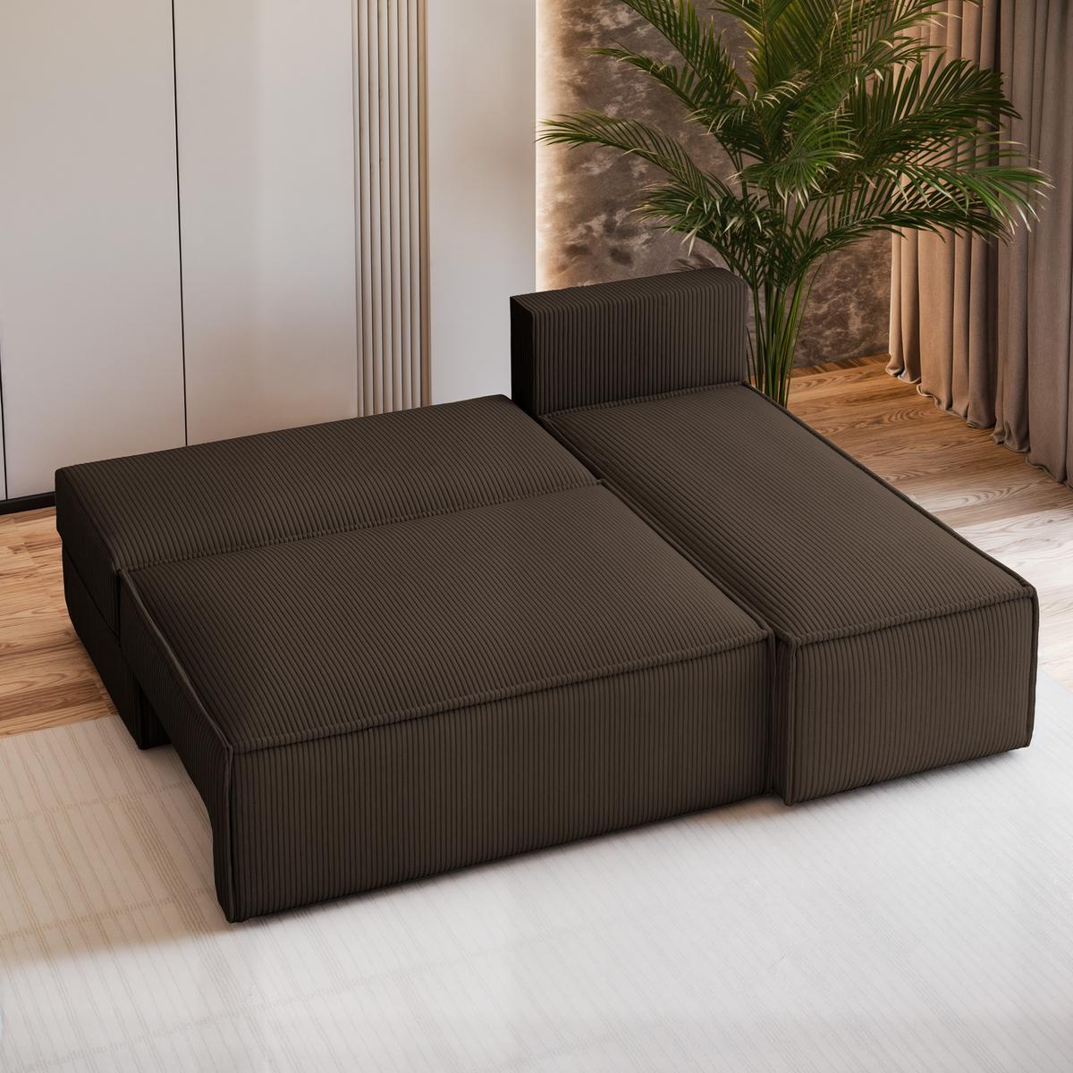 ECKSOFA BRISO P Braun Kordstoff mit Schlaffunktion - Braun/Grau, Holz/Kunststoff (200/140cm) - MASSENO