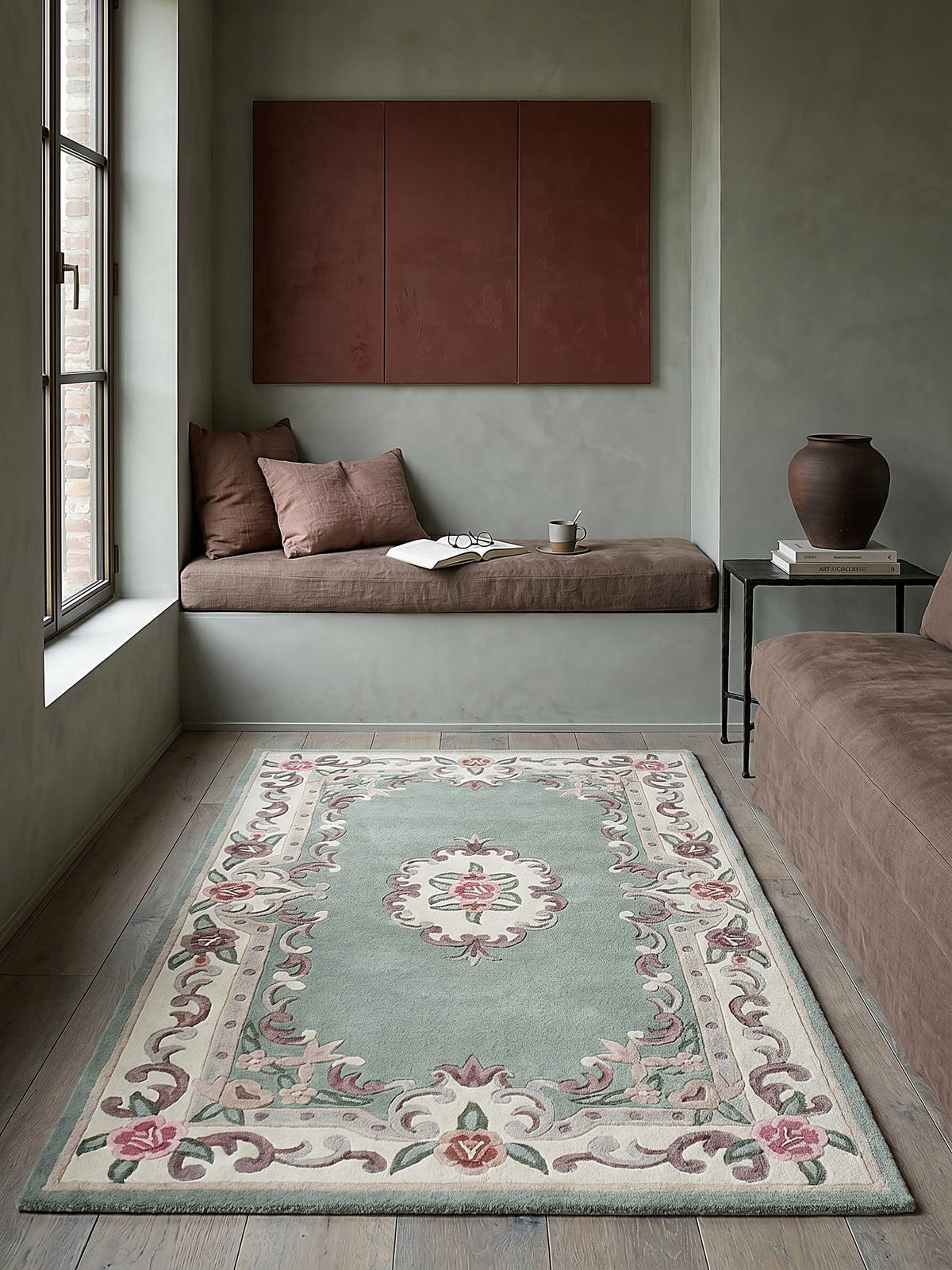 WOLLTEPPICH BEAULY, klassisch, Grün-Beige, 75 x 150 cm - Grün, Textil (75/150cm) - KADIMA DESIGN