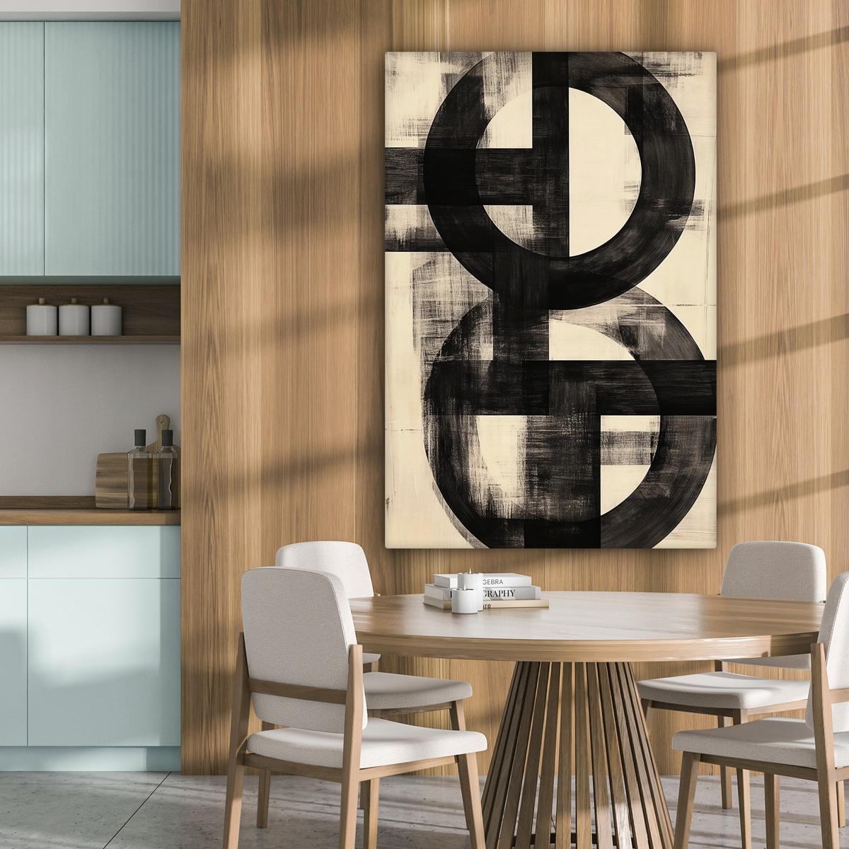 LEINWANDBILD Kreise - Balken - Schwarz - Abstrakt Deko XXL 80x120 cm - Schwarz, Textil (80/120cm) - MuchoWow