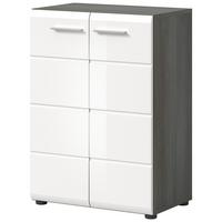 KOMMODE weiß Hochglanz, grau 60 cm, Sideboard mit Rillenoptik - Weiß Hochglanz/Silberfarben, Holzwerkstoff/Kunststoff (60/85/37cm) - Inn.Furn