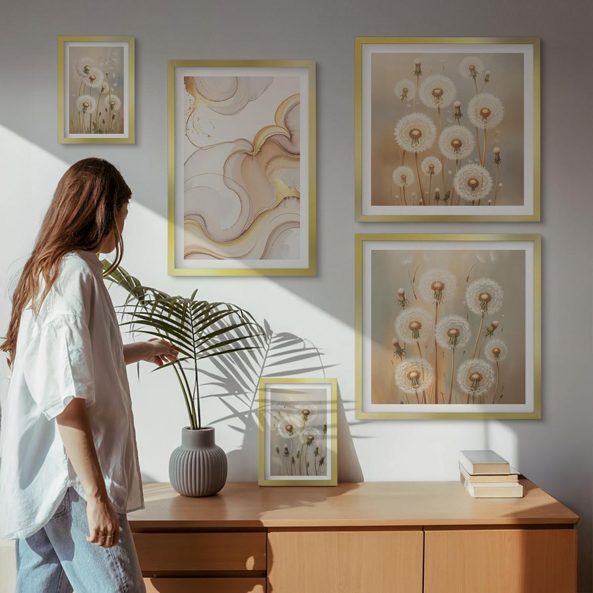 BILDER SET 5er Set - 50x50 cm & 20x30 cm & 40x60 cm Goldrahmen - Zitronenblüten am Meer - Goldfarben, Kunststoff (40/60cm) - TULUP