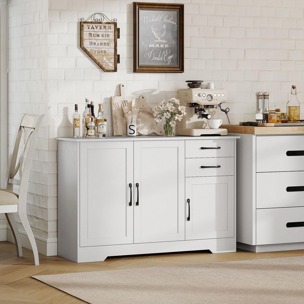 SIDEBOARD Spanplatte MDF Weiß - Schwarz/Weiß, Holzwerkstoff/Metall (38/79/120cm) - HOMCOM