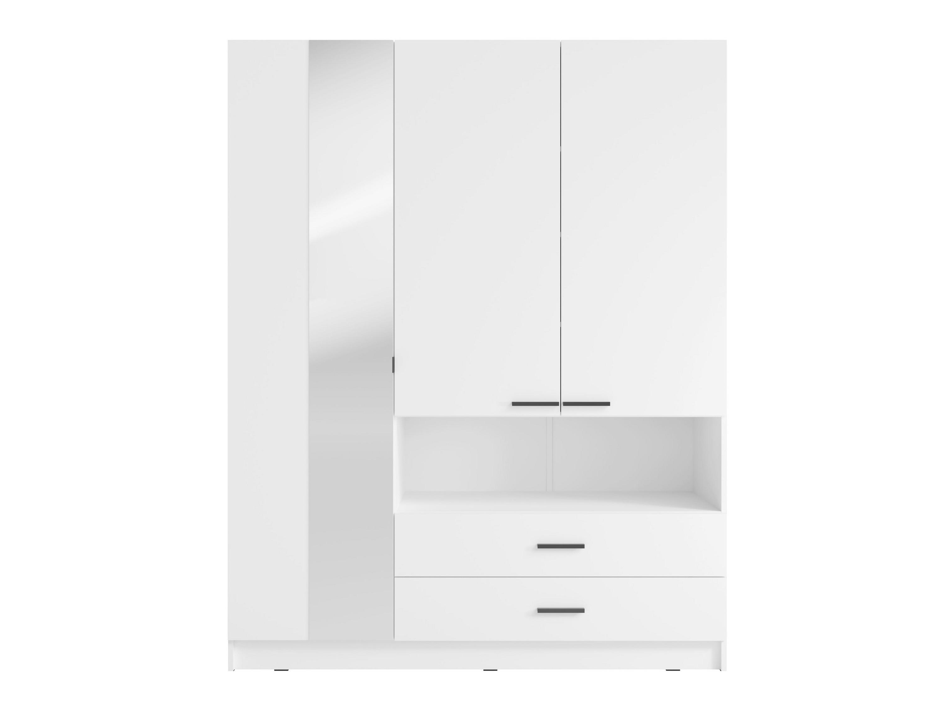 DREHTÜRENSCHRANK CHARON 158,3/200,6/55cm 3-türig mit Spiegel Weiß - Weiß, Holzwerkstoff (158.3/200.6/55cm) - MASSENO