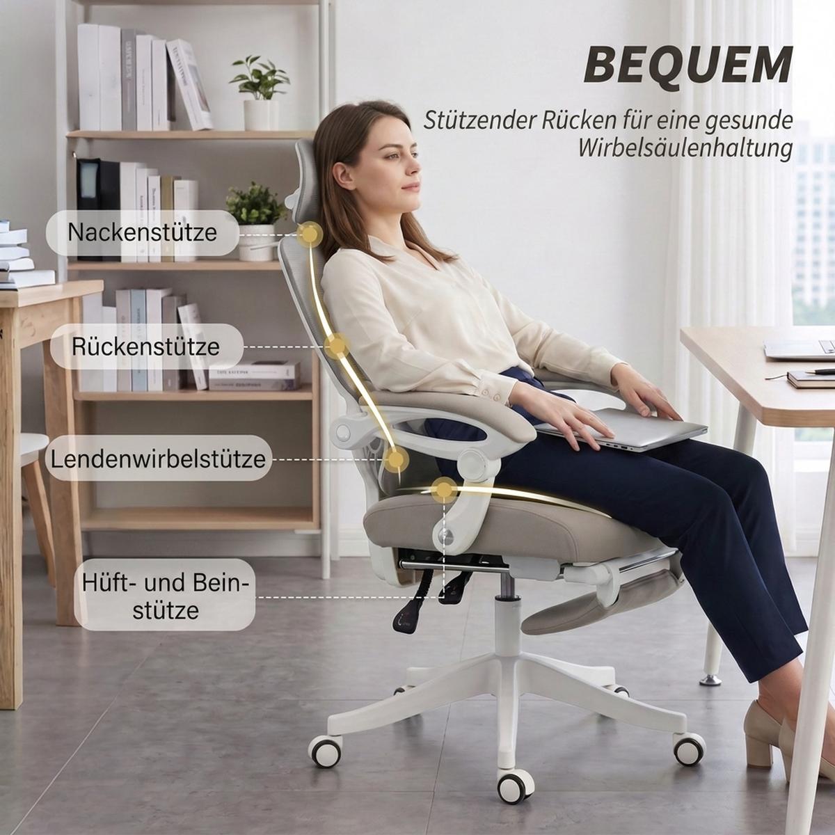 BÜROSTUHL Polyester Hellgrau - Hellgrau, Kunststoff/Textil (71/129/70cm) - HOMCOM