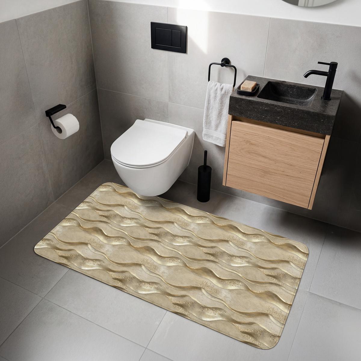 WC-VORLEGER Wellen - Muster - Gold WC Teppich 120x60 cm - Messingfarben, Textil (120/1cm) - OnlyWow