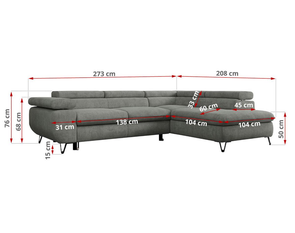 ECKSOFA PEDRO L Grau Struktur - Links Seite - Schwarz/Grau, Textil/Metall (208/273cm) - MKS