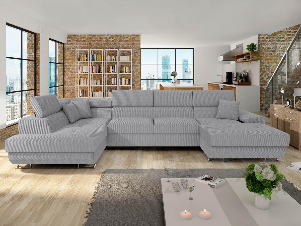 WOHNLANDSCHAFT Cotere Bis Cord, Seite: Links - Grau, Holz (345/91/202cm) - MIRJAN24