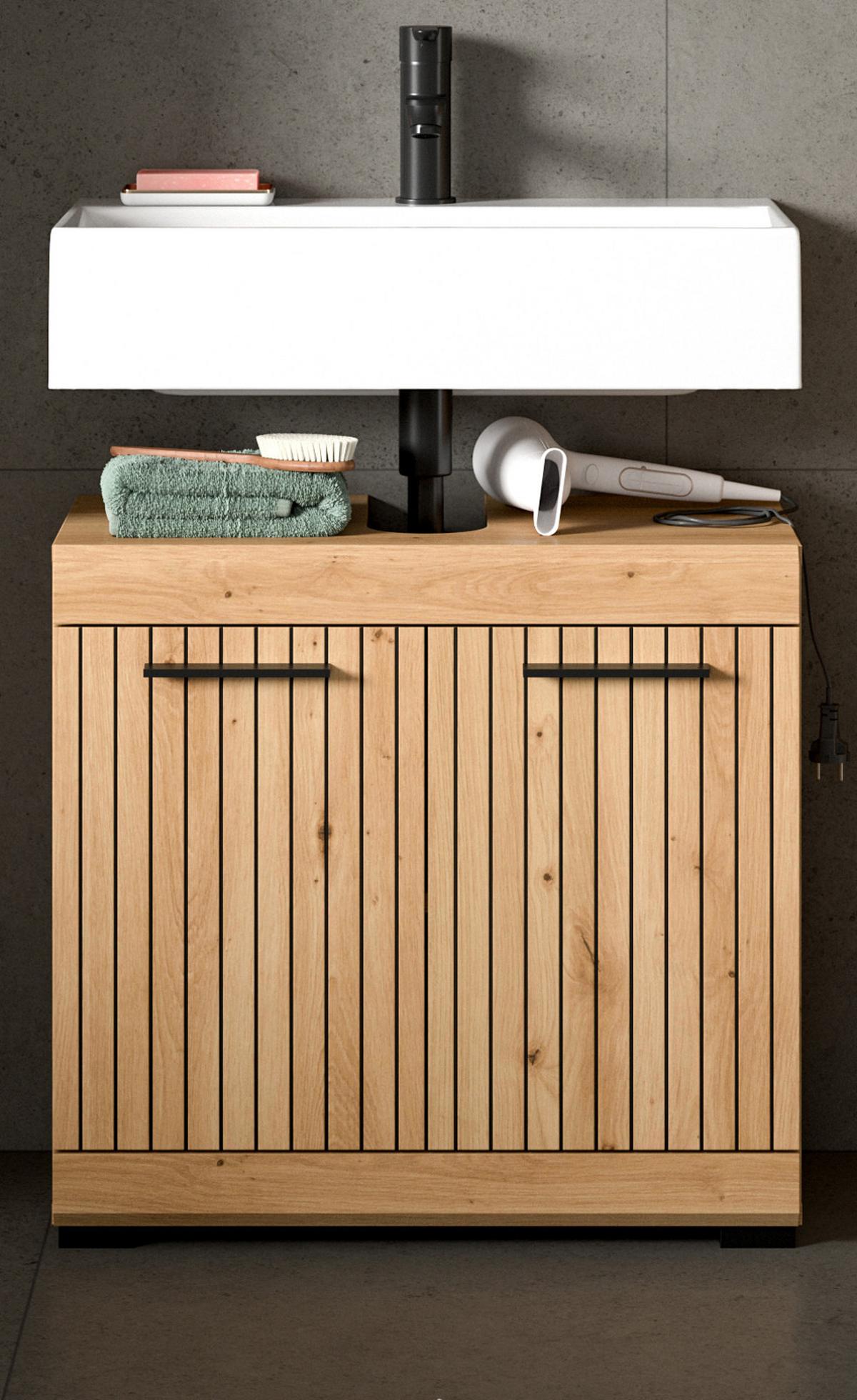 WASCHBECKENUNTERSCHRANK Eiche Artisan 60 cm, Badezimmer Unterschrank 2-türig - Schwarz/Eiche Artisan, Holzwerkstoff/Kunststoff (60/56/34cm) - Inn.Furn