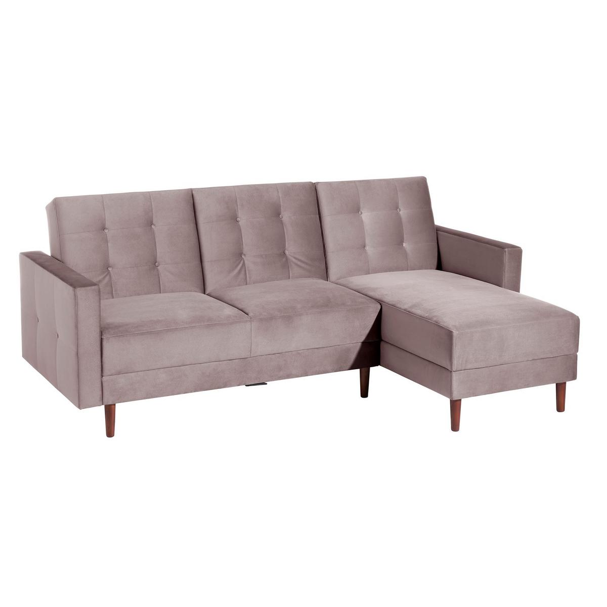 FUNKTIONSSOFA mit Hocker Katunia Samtvelours rosé - Rosa, Kunststoff (222/92/144cm) - 58aufmkessel