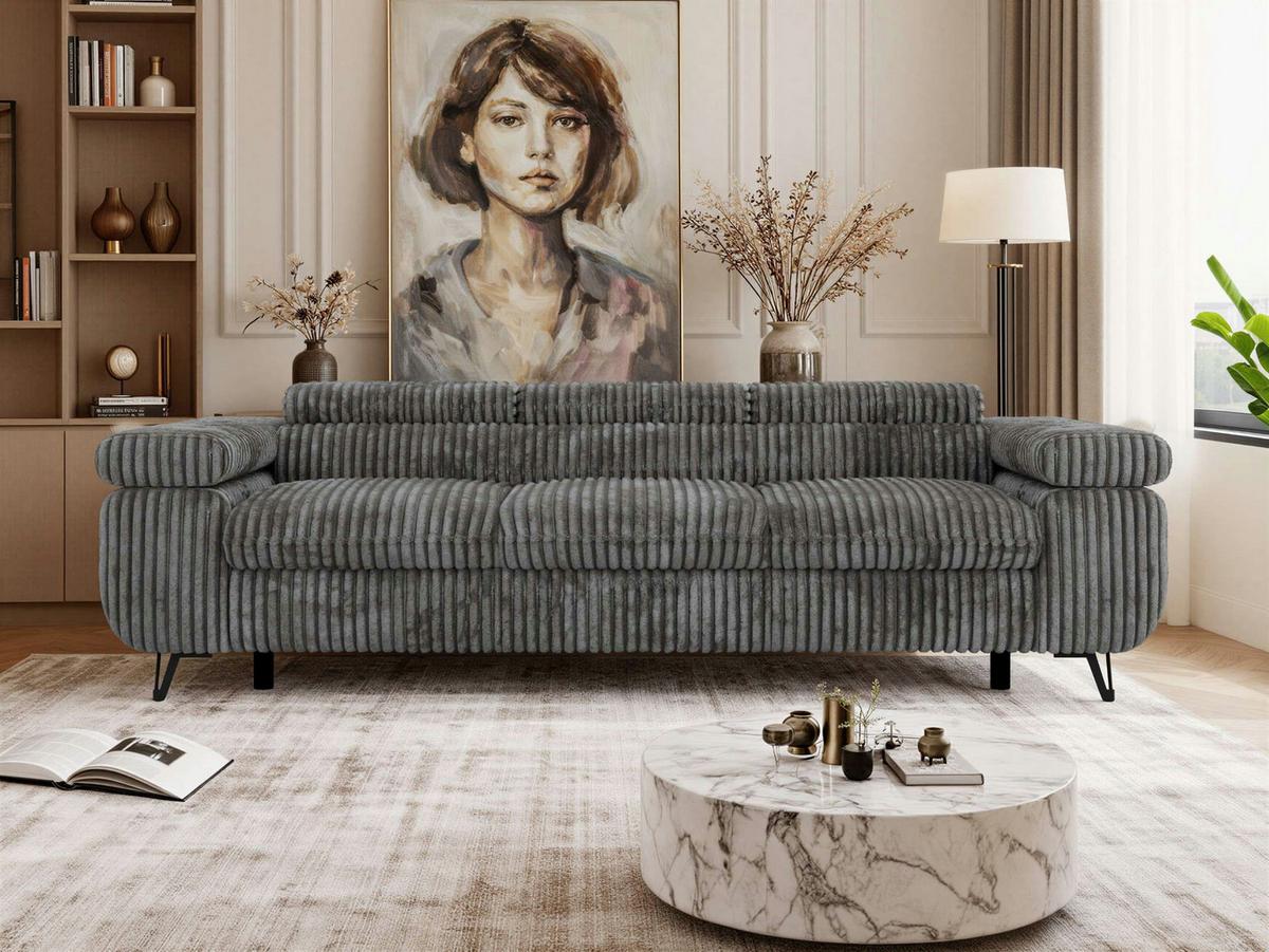3-SITZER SOFA PETER - Grau Cord - Schwarz/Grau, Textil/Metall (262/76/99cm) - MKS