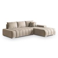 ECKSOFA ALESE R-S Creme Velours-Stoff mit Schlaffunktion - Silberfarben/Creme, Holz/Textil (265/185cm) - MASSENO