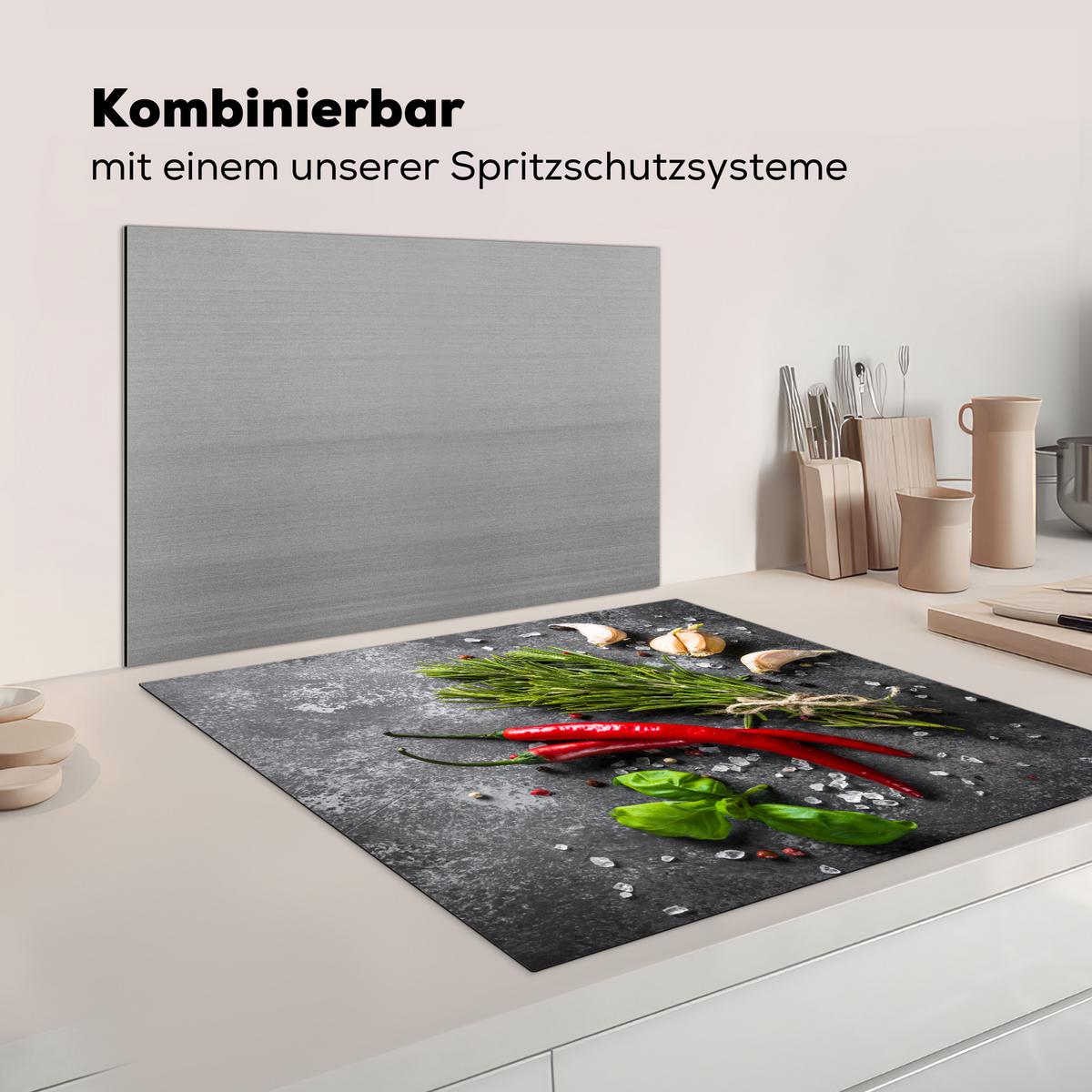 HERDABDECKPLATTE Pfeffer - Kräuter - Gewürze - Beton Induktionsmatte 78x78 cm - Rot, Kunststoff (78/78/0.2cm) - MuchoWow