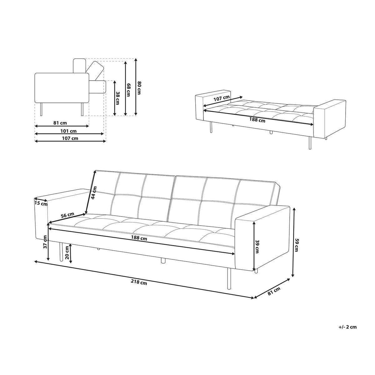3-SITZER-SCHLAFSOFA Samtstoff goldbraun Visnes - Goldfarben/Braun, Textil (218/80/81cm) - Beliani