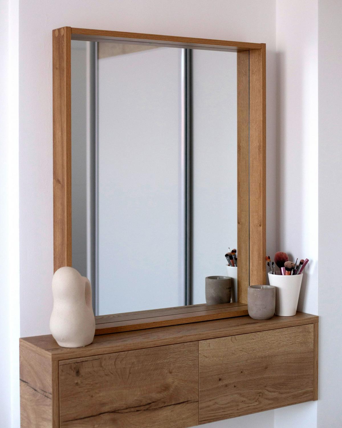WANDSPIEGEL 80/65 cm Hellbraun Rosell - Braun, Holzwerkstoff (80/65/8cm) - Beliani