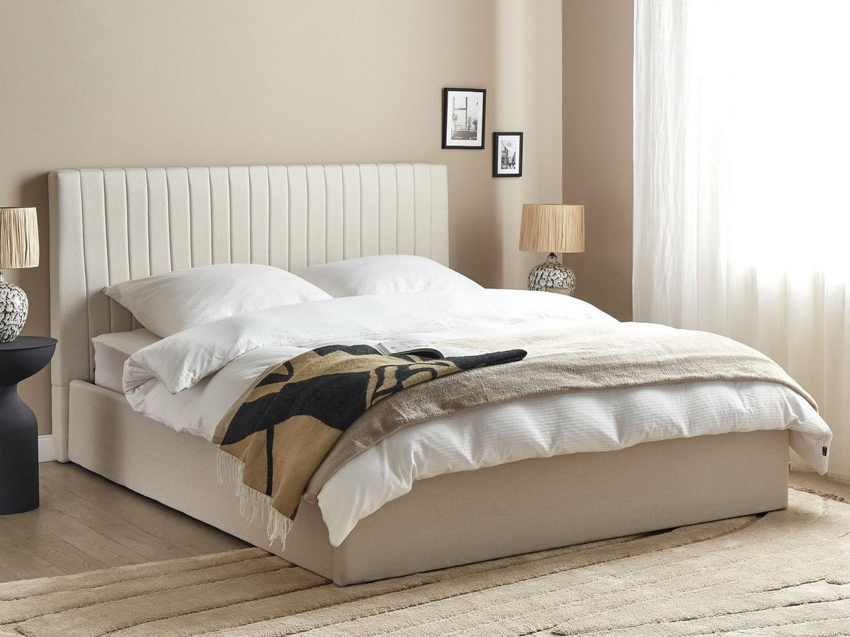 BETT mit Stauraum 160/200 cm Stoff Hellbeige Vion - Beige, Textil (160/200cm) - Beliani