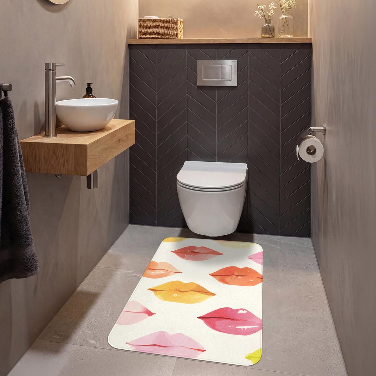 WC-VORLEGER Lippen - Bunt - Glänzend Toilettenvorleger 60x90 cm - Rosa, Textil (60/1cm) - OnlyWow