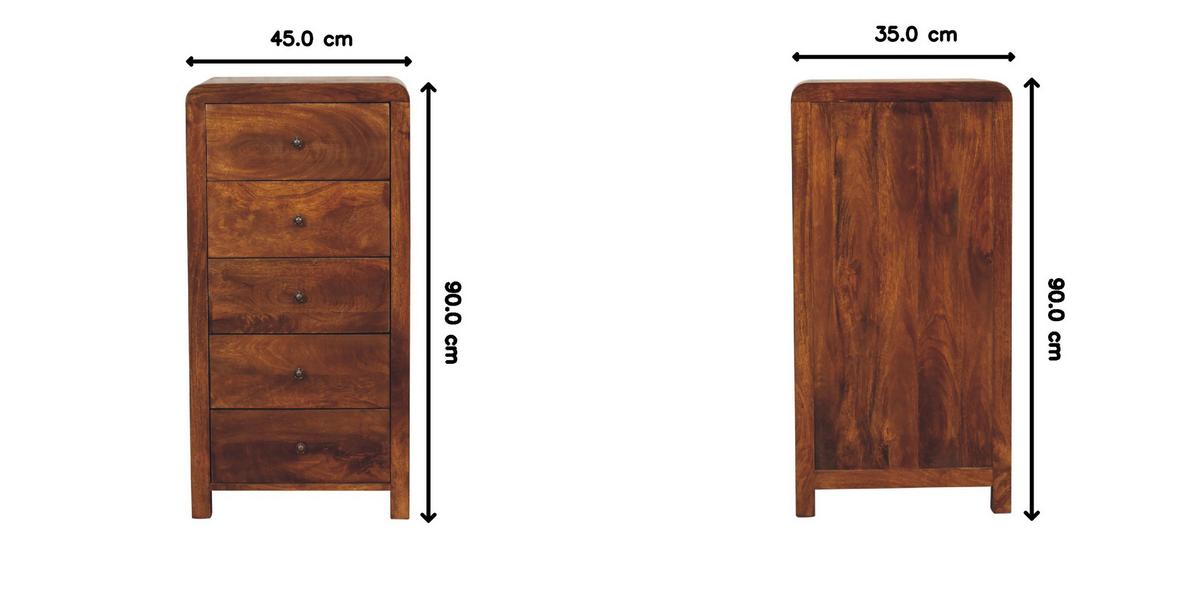 TALLBOY Aspen mit 5 Schubladen, Braun - Messingfarben/Braun, Mangoholz/Holz (45/90/35cm) - Artisan Furniture