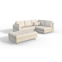 ECKSOFA MIT HOCKER Lorine Mikrofaser Ecru - Ecru/Hellbraun, Buchenholz/Textil (231/161cm) - S-Style Möbel