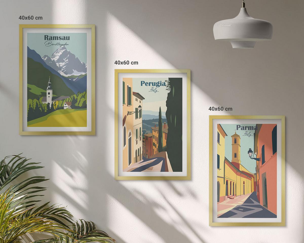 BILDER SET 3er Set - 40x60 cm Goldrahmen - Berglandschaften und Italien - Goldfarben, Kunststoff (40/60cm) - TULUP