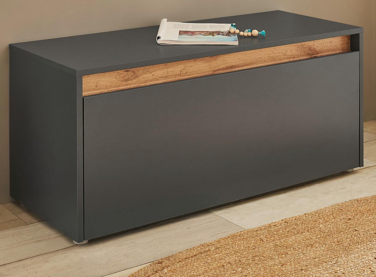 GARDEROBENBANK grau matt, Eiche Wotan 100 cm, Schuhbank mit Stauraum - Eiche Wotan/Silberfarben, Holzwerkstoff/Kunststoff (100/45/40cm) - Furn.Design