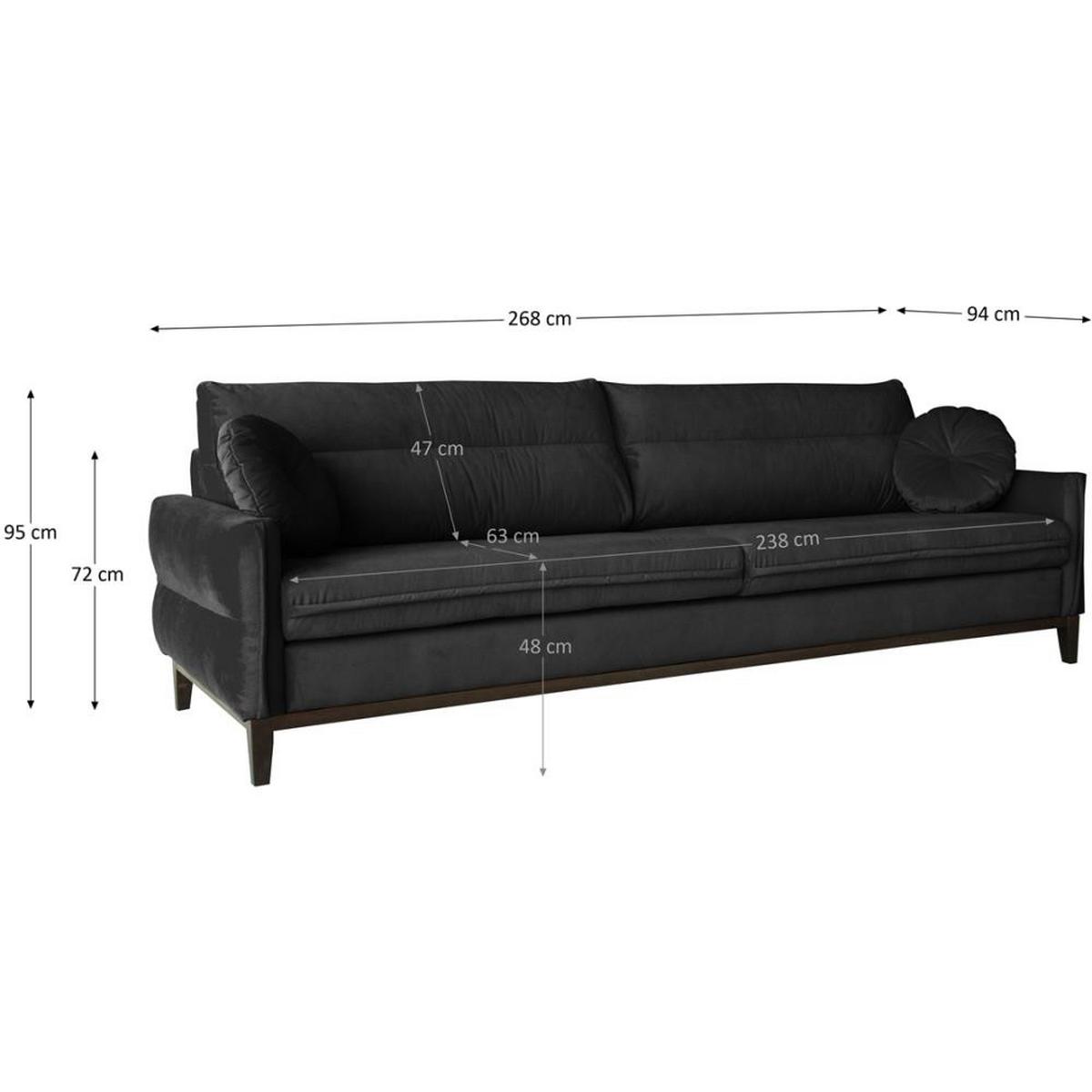SOFA 3-SITZER Belweder Velours schwarz - Wengefarben/Schwarz, Holz/Textil (268/95/94cm) - Beautysofa