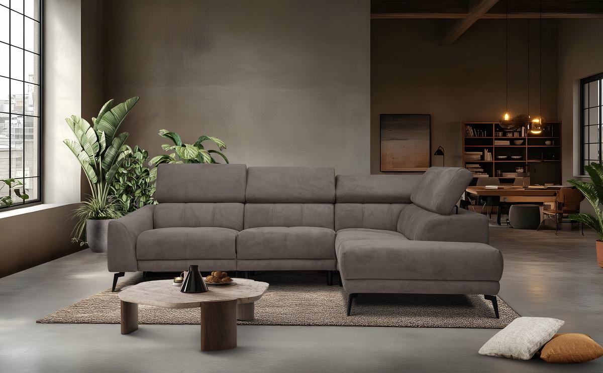 ECKSOFA LARS 5-Sitzer, 1 Relax, verstellbare Kopfstützen, taupe - Taupe/Schwarz, Holzwerkstoff/Textil (284/201cm) - Wozimo