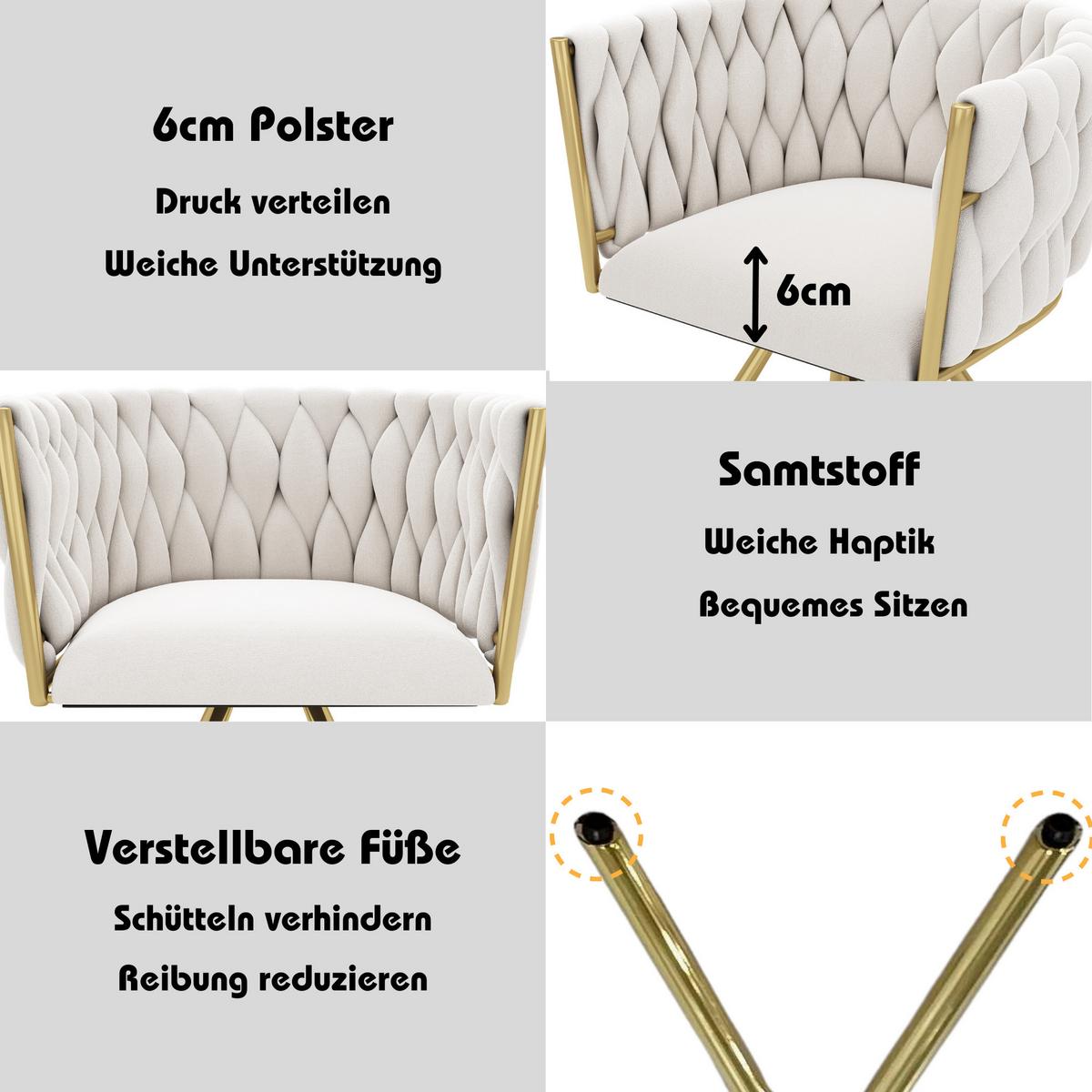 ESSZIMMERSTUHL 2er set samt gepolstert drehbar metallgestell gold - Beige, Textil (59/72/54cm) - Urban Meuble