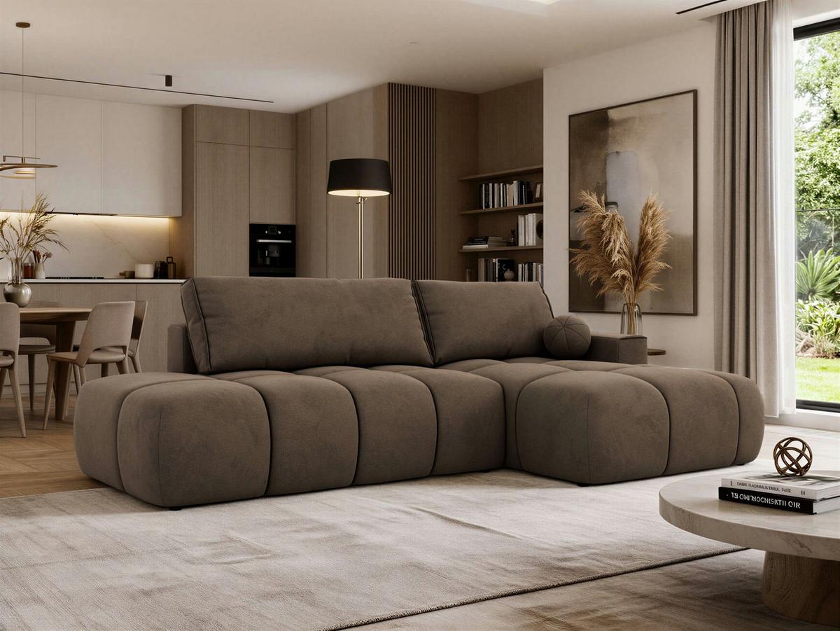 ECKSOFA LORAN L Braun Velvet - Rechts - Schwarz/Braun, Kunststoff/Textil (292/170cm) - MKS