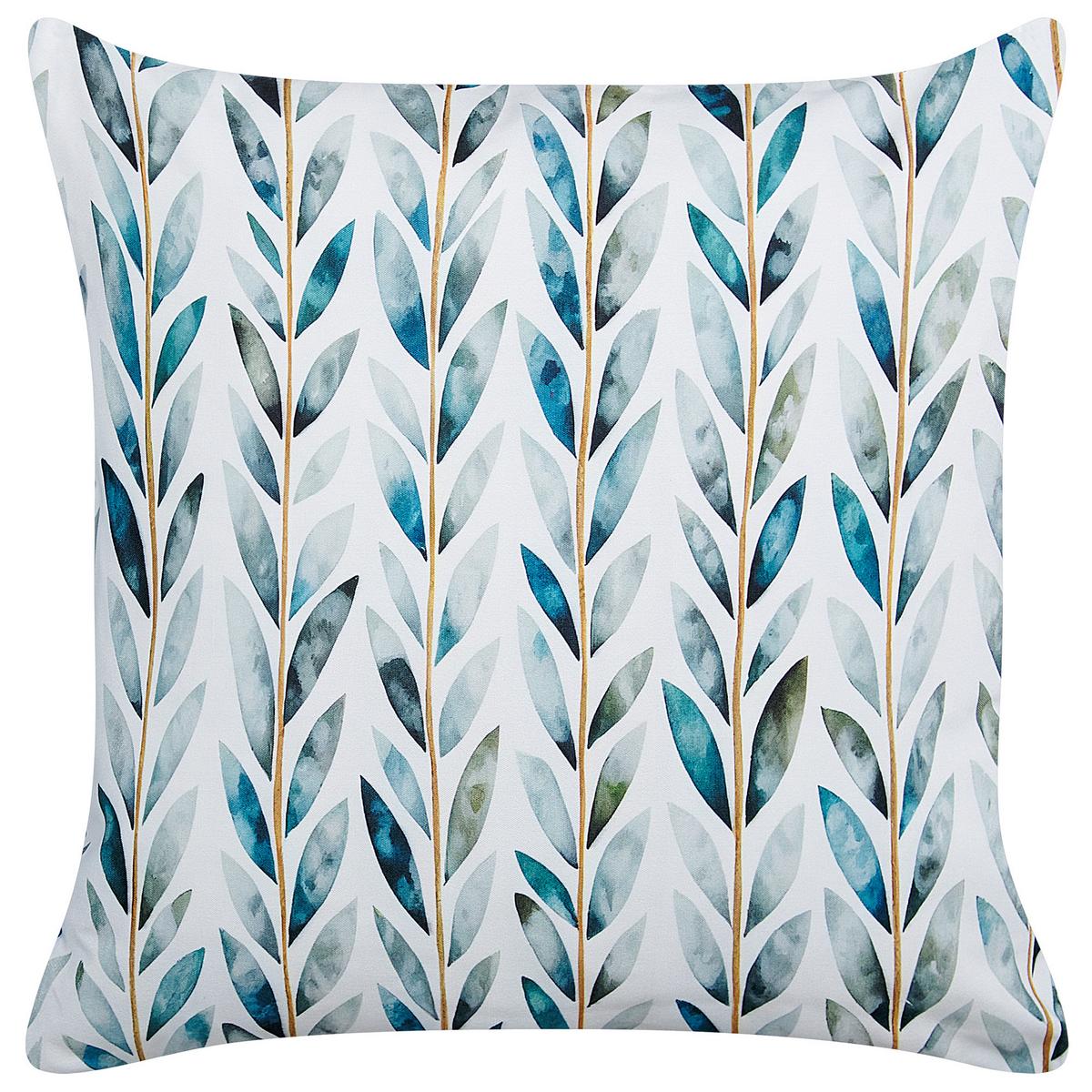 GARTENKISSEN 2er-Set Blattmotiv weiß/grün 45/45 cm Loano - Weiß, Textil (45/45cm) - Beliani