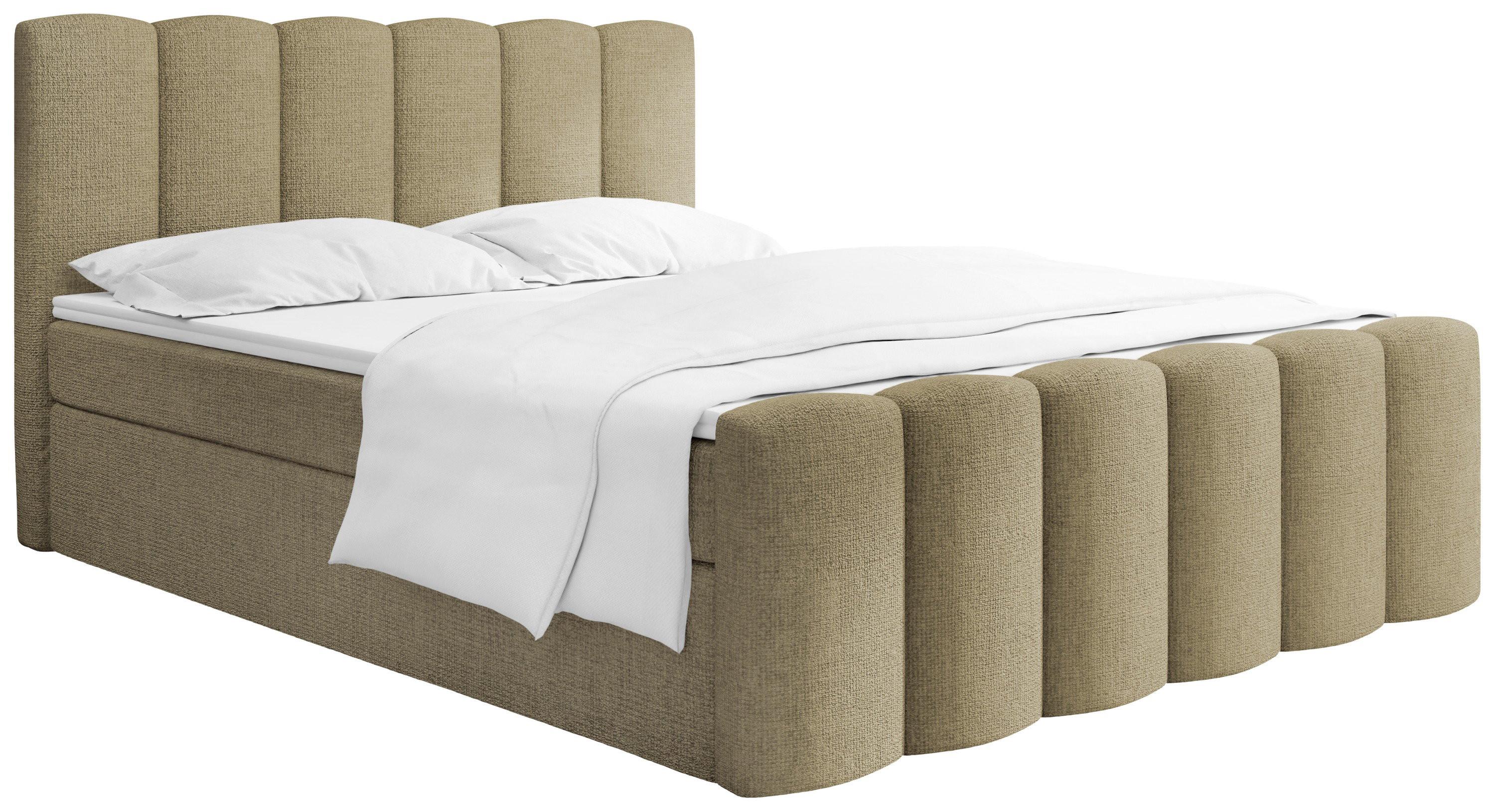 BOXBETT Serenity mit Bettkasten, Hell-Olivgrün Chenille 200x200 cm – inkl. H4 Taschenfederkern Matratze & Foam Topper - Schwarz/Olivgrün, Holz/Holzwerkstoff (200/200cm) - WFL GROUP