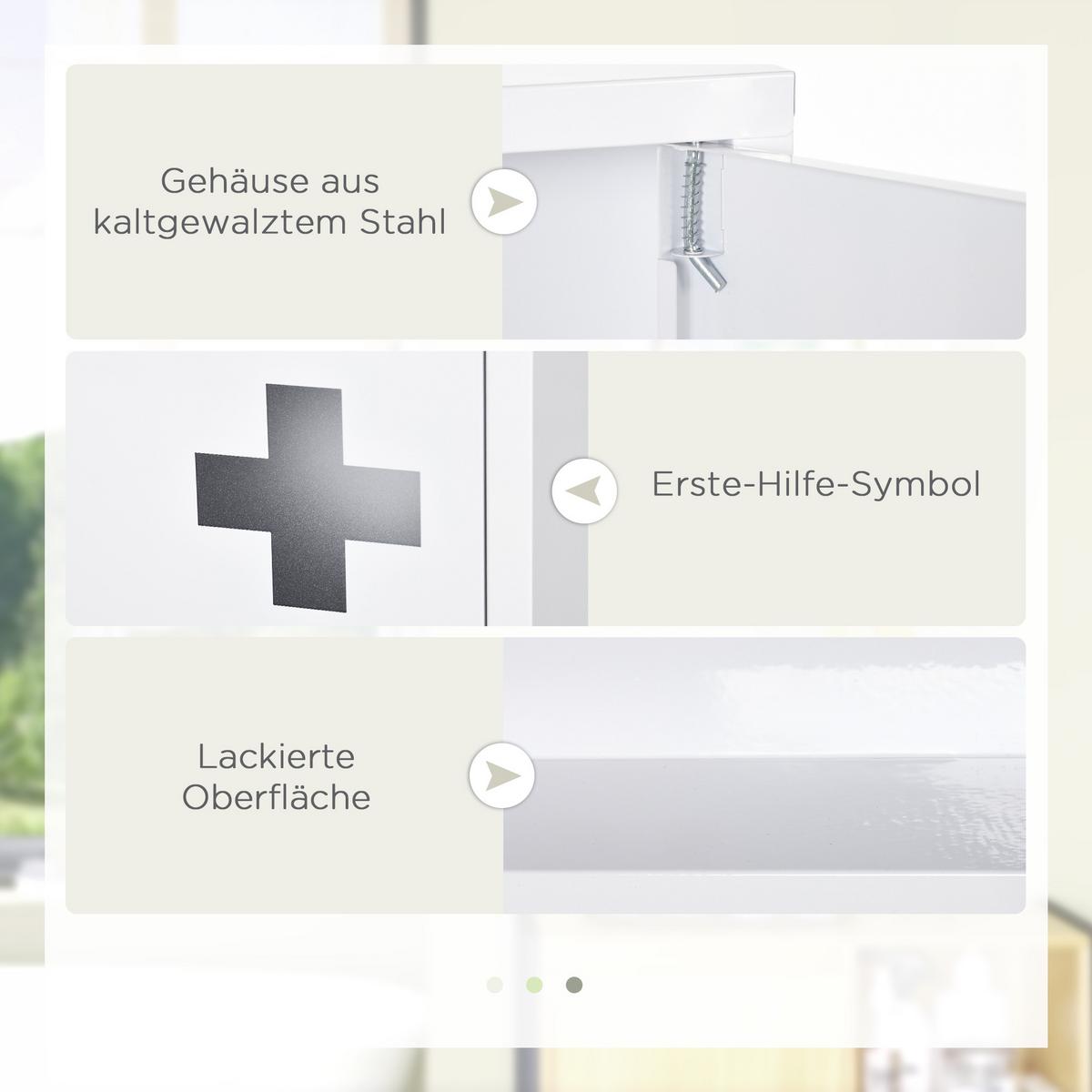 MEDIZINSCHRANK, Erste Hilfe , mit 3 Innenfächern, Magnetverschluss, Stahl, Weiß - Weiß, Metall (12/60/30cm) - Kleankin