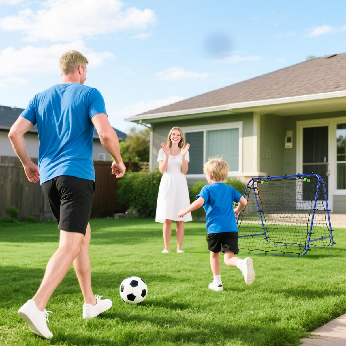 FUSSBALL Rebounder Kickback Tor Rückprallwand beidseitiger Trainingsnetz Stahl - Blau, Metall (95/100cm) - HOMCOM