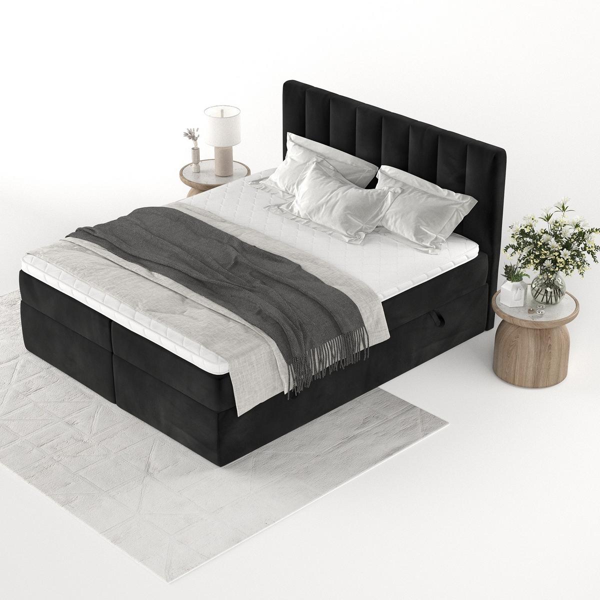 BOXBETT Bari 140/200 cm Schwarz im Kronos Stoff - Schwarz, Holz/Holzwerkstoff (140/200cm) - AltaBeds