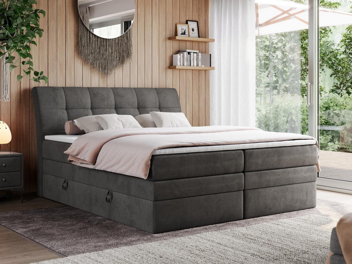 BOXSPRINGBETT GOLD-10 KING 160/200 Dunkelgrau Velvet - H3 - Dunkelgrau, Holz/Textil (160/200cm) - MKS