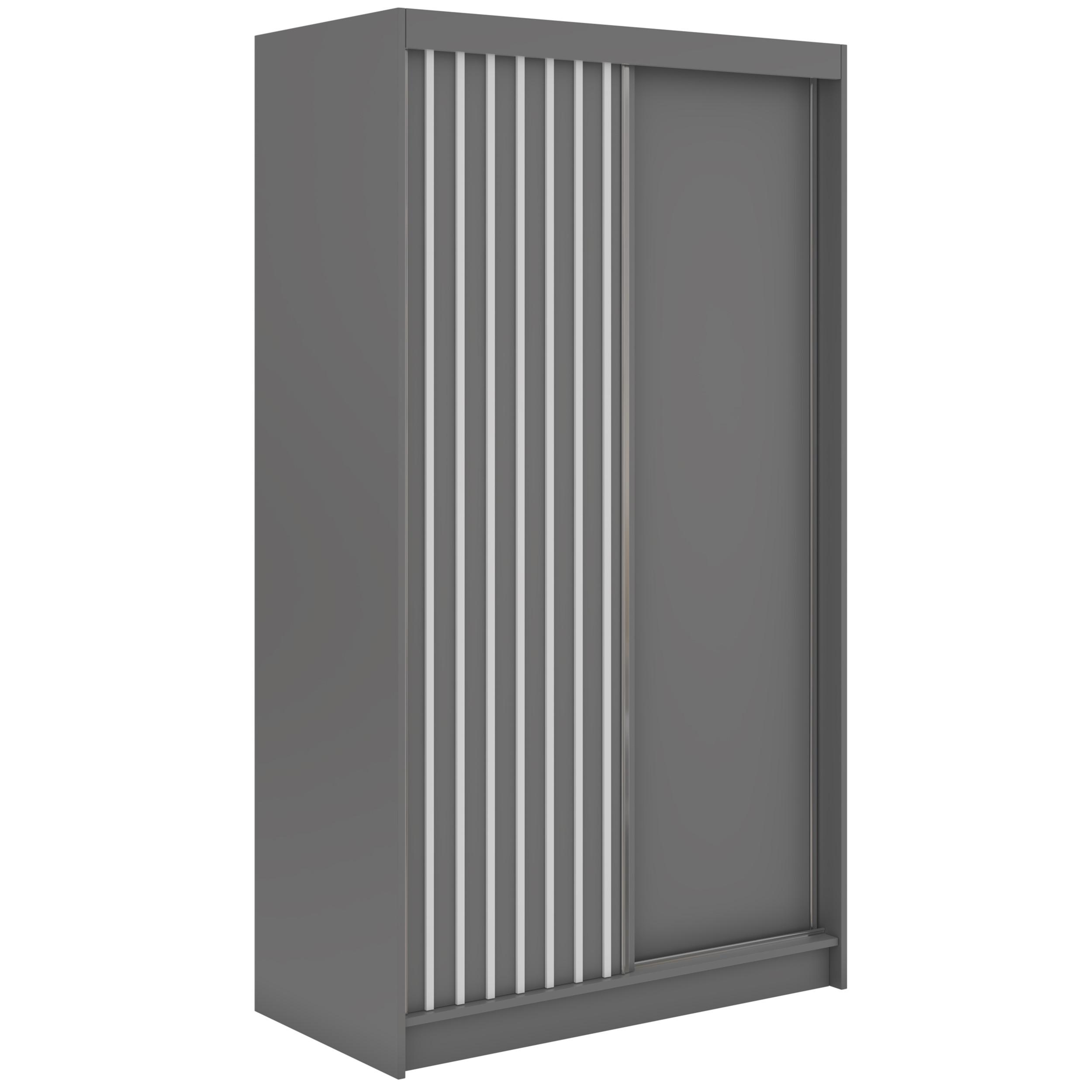 SCHWEBETÜRENSCHRANK mit Lamellen LUMOS - 120 - Grau und Weiß - Alufarben/Weiß, Holzwerkstoff/Metall (120/216/61cm) - MKS
