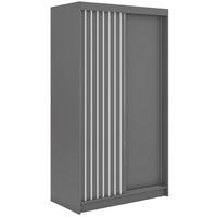 SCHWEBETÜRENSCHRANK mit Lamellen und Schubladen LUMOS - 120 - Grau und Weiß - Alufarben/Weiß, Holzwerkstoff/Metall (120/216/61cm) - MKS