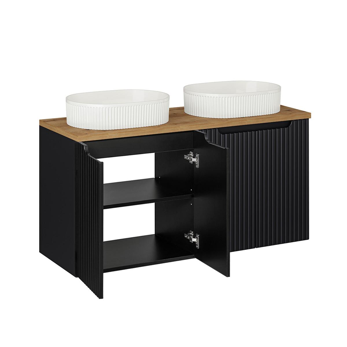 DOPPELWASCHTISCH 120cm Riva Schwarz und Holz - Schwarz, Holzwerkstoff (120/57/40cm) - Petits-meubles