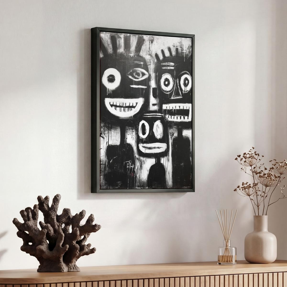 LEINWAND Bilder mit Rahmen - Malerei - Figuren - Schwarz - Abstrakt - 30x40 - Schwarz, Textil (30/40cm) - MuchoWow