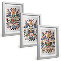 BILDER SET 3er Set - 20x30 cm Silberner Rahmen - Blumenmuster in intensiven Farben - Silberfarben, Kunststoff (20/30cm) - TULUP