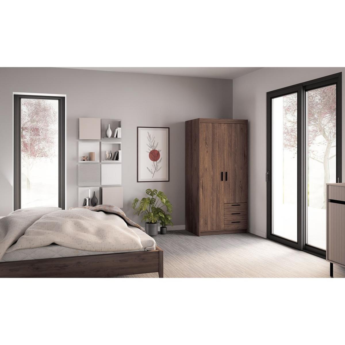 DREHTÜRENSCHRANK Elena mit 2 Türen und 3 Schubladen, mit Spiegel Eiche Lefkas - Eichefarben, Holzwerkstoff (90/190/53cm) - Beautysofa