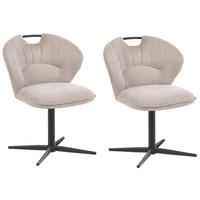 STUHL 2er-Set drehbar Chenillegewebe Beige Worcester - Beige/Schwarz, Textil/Metall (48/80/65cm) - Beliani