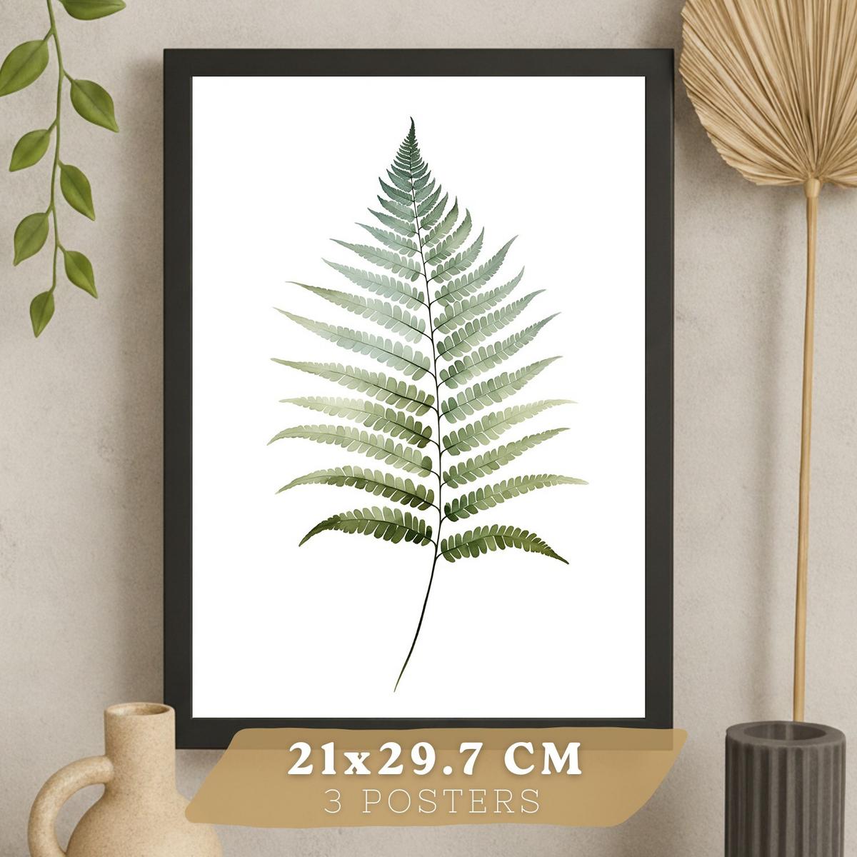 POSTER 3er Bilder-Set Wandbilder Botanisch Grün modern Wohnzimmer Deko, Schlafzimmer, Küche, Badezimmer Schwarzer Rahmen A4 - Schwarz, Papier (29.7/1/21cm) - Nacnic
