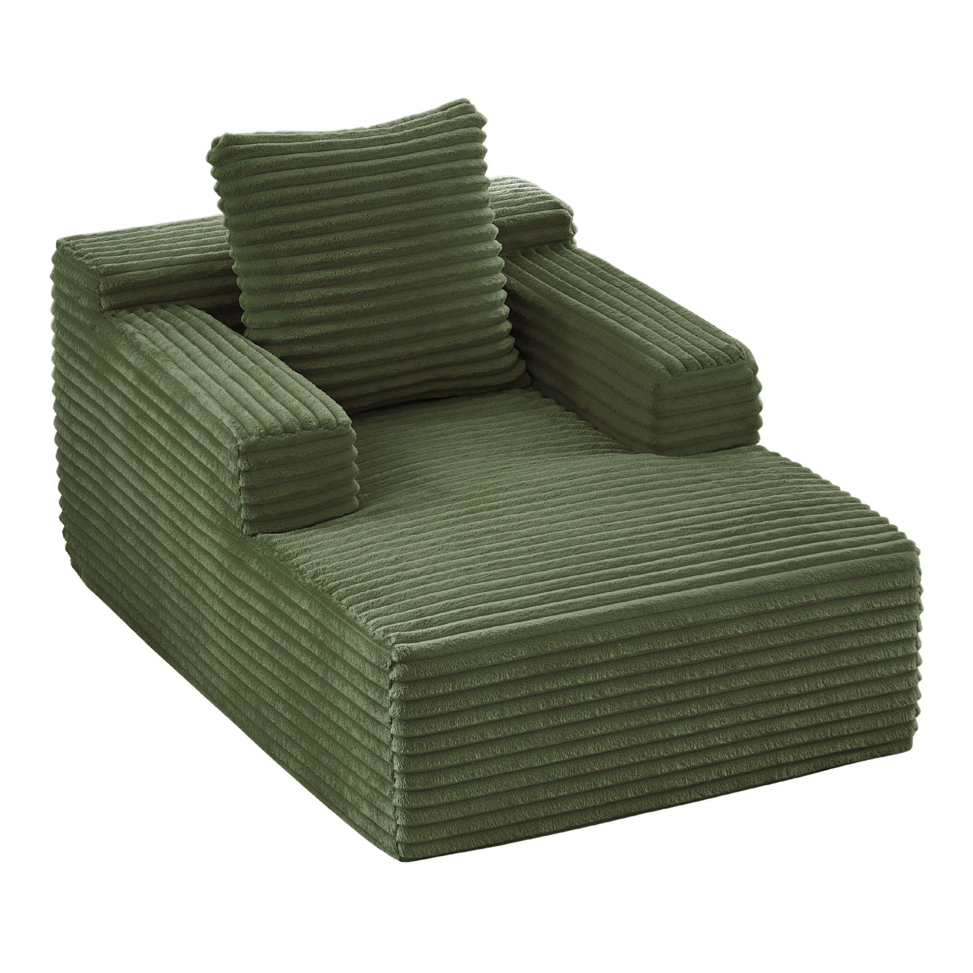 CHAISELONGUE Modernes Cord-Sofa Relaxsessel ohne Montage - Grün, Textil (81/50/117cm) - Urban Meuble