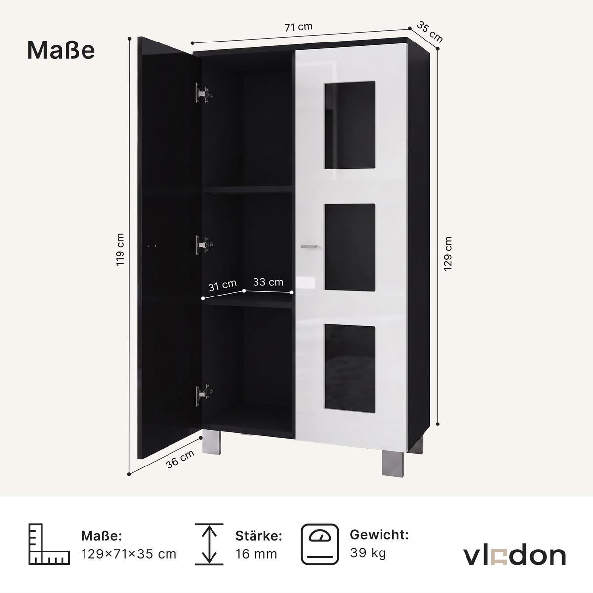 VITRINE Denjo Tür in Beton Oxid Optik - Hellgrau, Holzwerkstoff (71/129/35cm) - Vladon